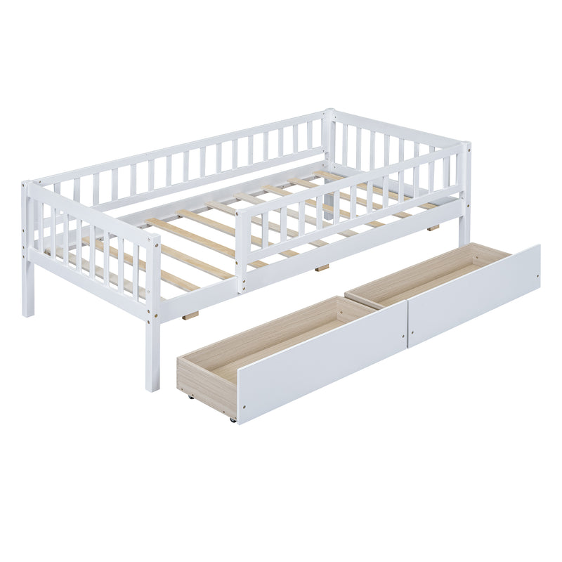 Twin Size Daybed Wood Bed with Two Drawers , White