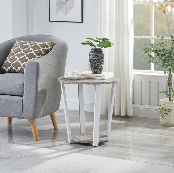 Elysian - Contemporary Round End Table With Shelf - Gray