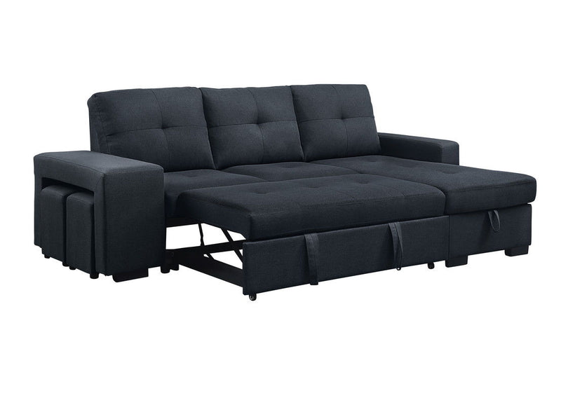 Lucas - Linen Sleeper Sectional Sofa With Reversible Storage Chaise - Dark Gray