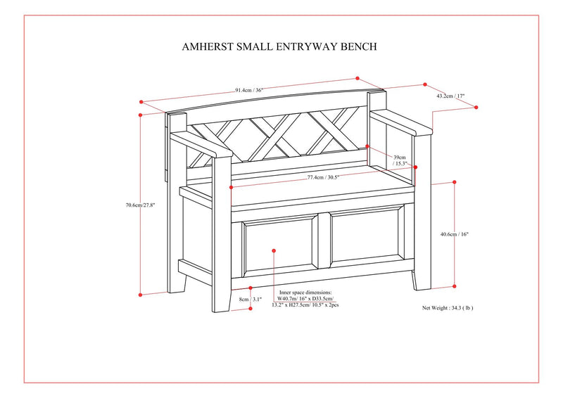 Amherst - Small Entryway Storage Bench - Hickory Brown