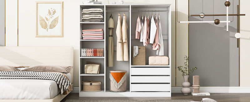 Doorless Storage Wardrobe For Dedroom With Shelves And 3 Drawers