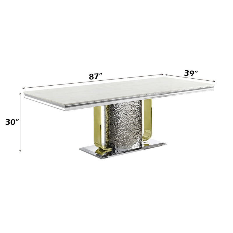 Fadri - Dining Table With Engineering Stone Top & Pedestal Base - Mirrored Silver & Gold