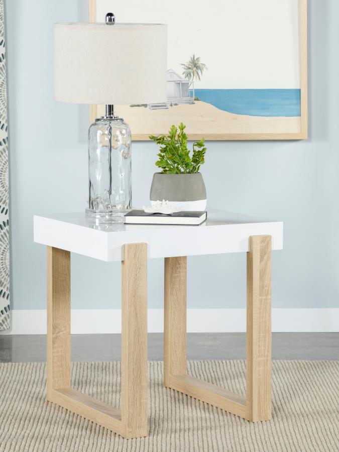 Pala - Rectangular End Table - White High Gloss And Natural