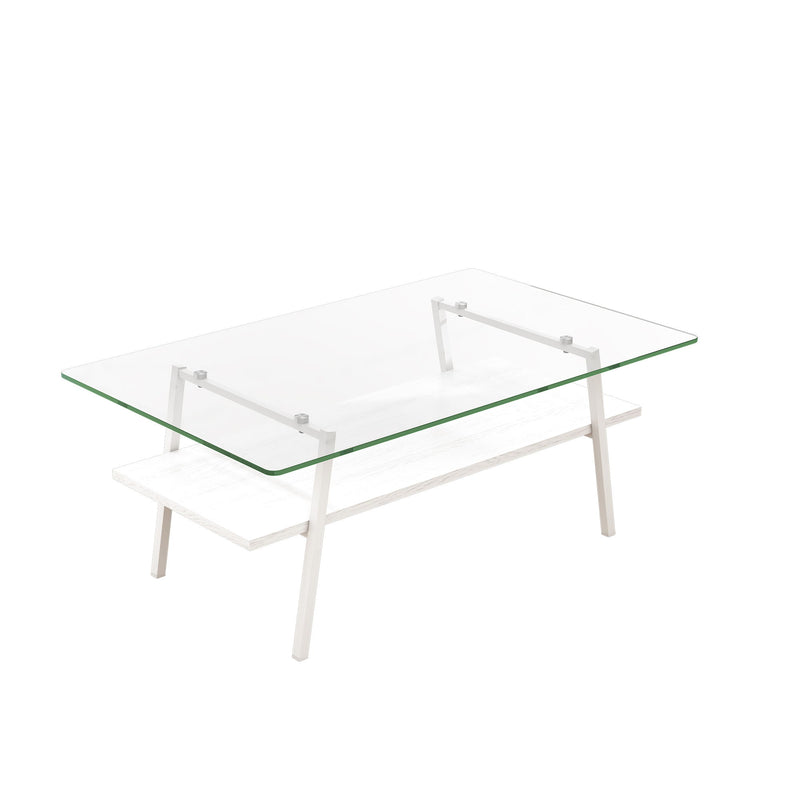 Rectangle Coffee Table, Tempered Glass Tabletop With Metal Legs, Modern Table For Living Room