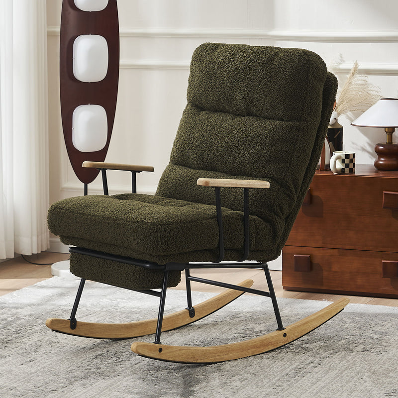 Modern Teddy Gliding Rocking Chair With High Back, Retractable Footrest, And Adjustable Back Angle For Nursery, Living Room, And Bedroom