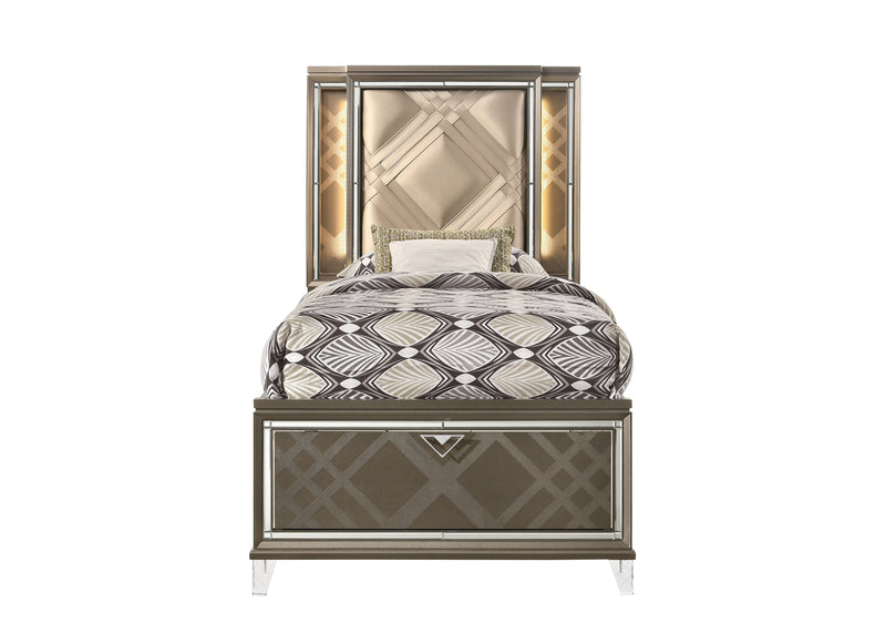 Skylar - Full Bed With LED & Storage - Dark Champagne