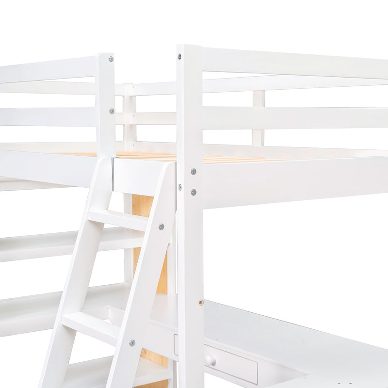 Twin Size Loft Bed with Ladder, Shelves, and Desk, White(OLD SKU:LT000225AAK)