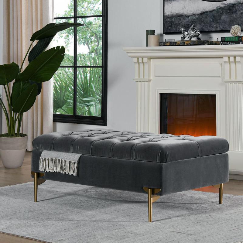 Estelle - Upholstered Storage Bench Cocktail Ottoman - Gray