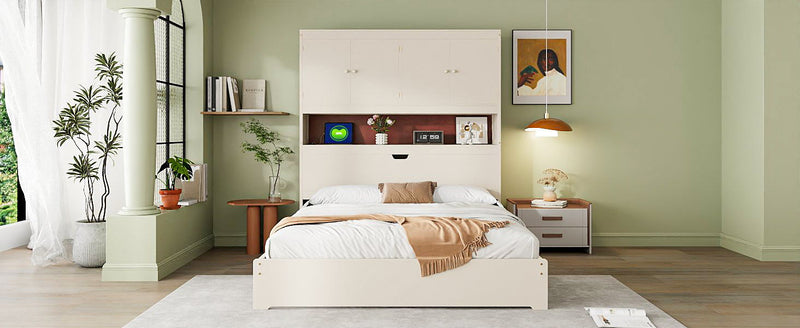 Platform Bed With USB, Storage Headboard & Drawers