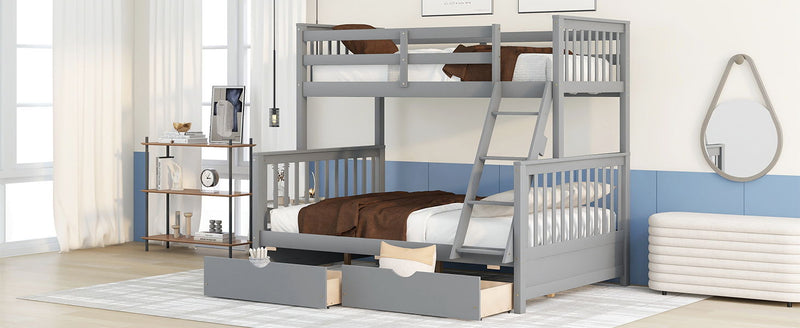 Twin Over Full Bunk Bed With Ladders And Two Storage Drawers