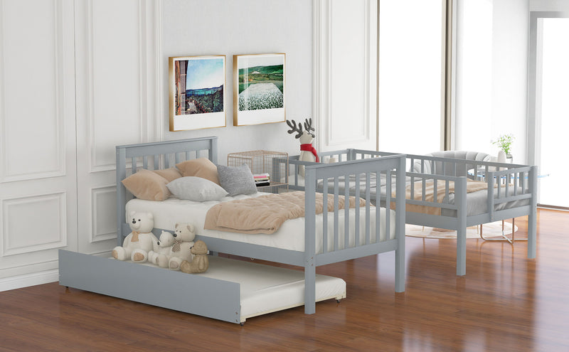 Twin Over Twin Bunk Bed With Trundle And Storage - Gray