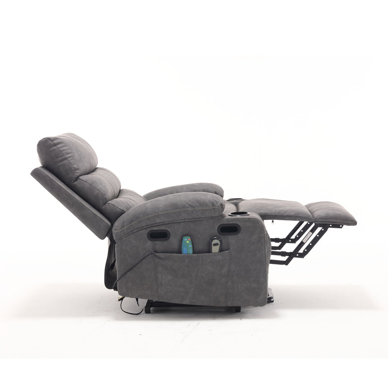 Large Size Electric Power Lift Recliner Chair Sofa For Elderly, 8 Point Vibration Massage And Lumber Heat, Remote Control, Side Pockets And Cup Holders