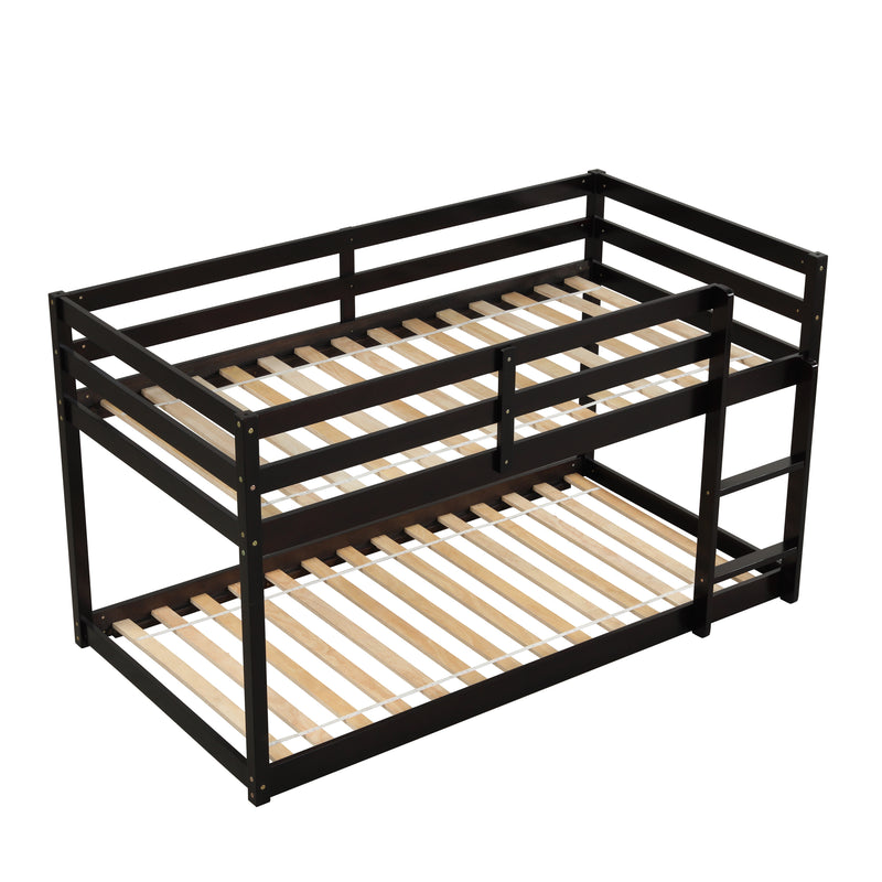 Twin over Twin Floor Bunk Bed,Espresso