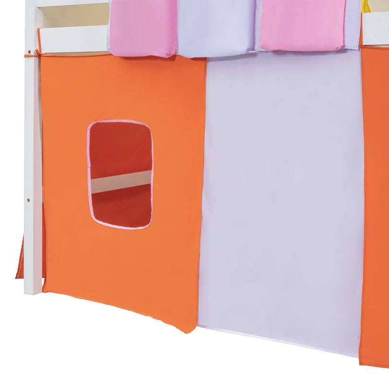 Twin Size Loft Bed with Tent and Tower  and  Three Pockets- Orange