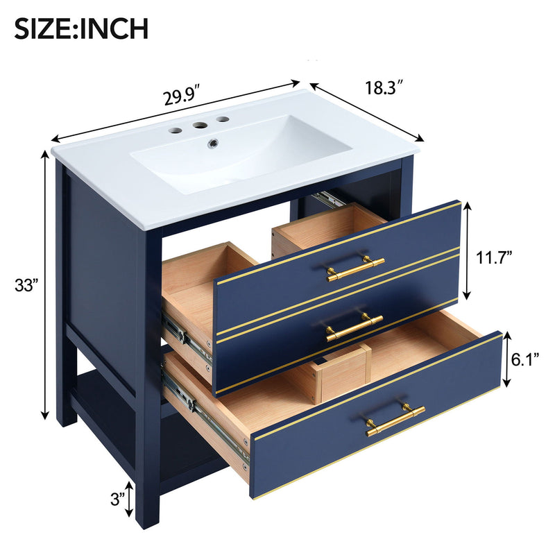 Modern Bathroom Vanity Cabinet, Combo With Open storage, Two Drawers