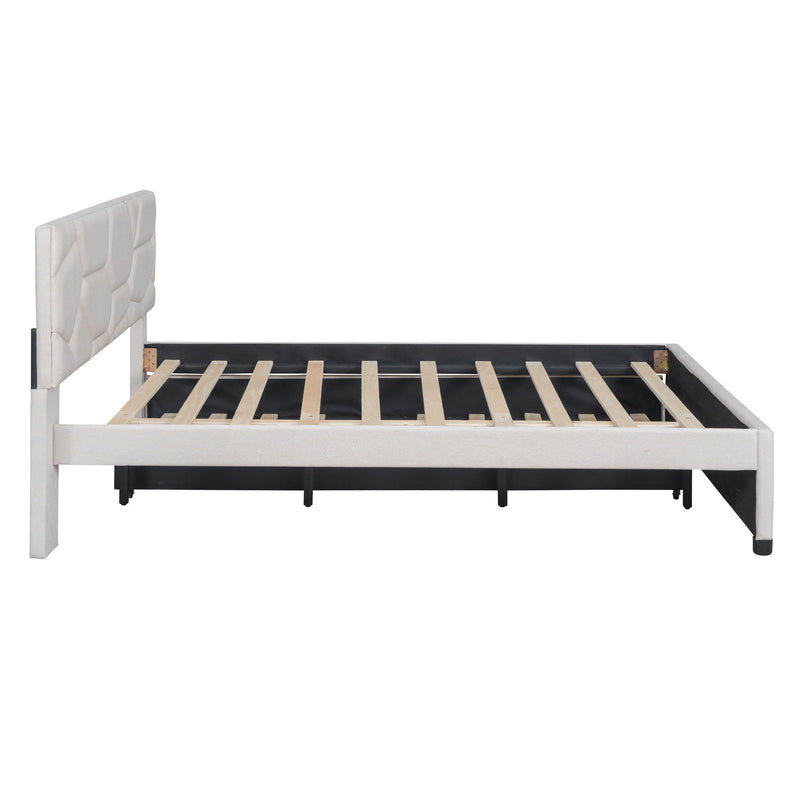 Upholstered Platform Bed With Brick Pattern Headboard And Twin Long Size Trundle