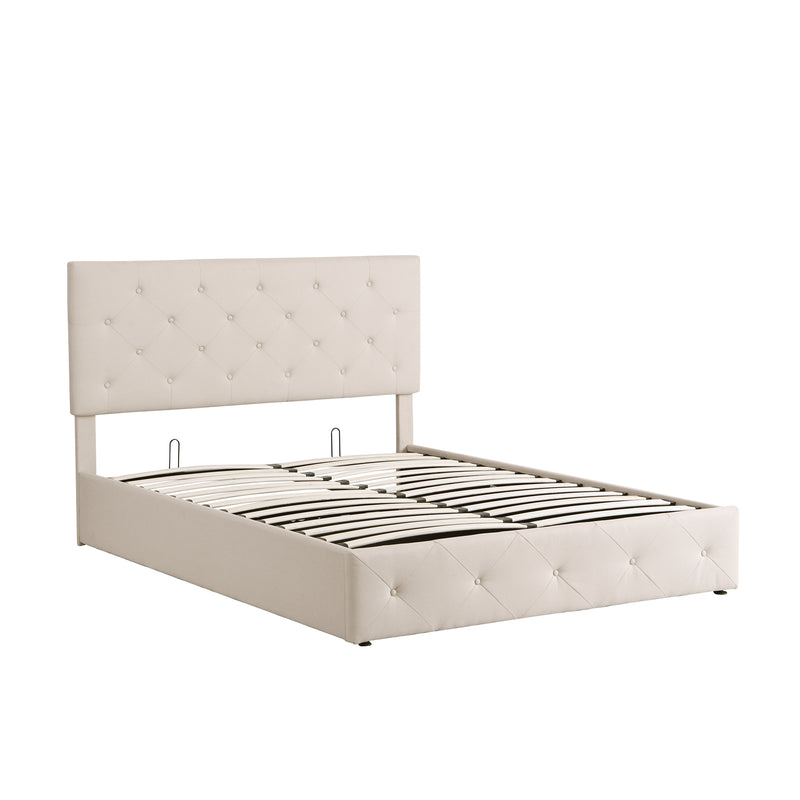 Queen size Upholstered Platform bed with a Hydraulic Storage System - Beige