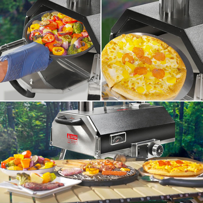 Portable Hard Wood Pellet Pizza Oven, Outdoor Cooking Pizza Maker, Countertop Pizza Oven - Black