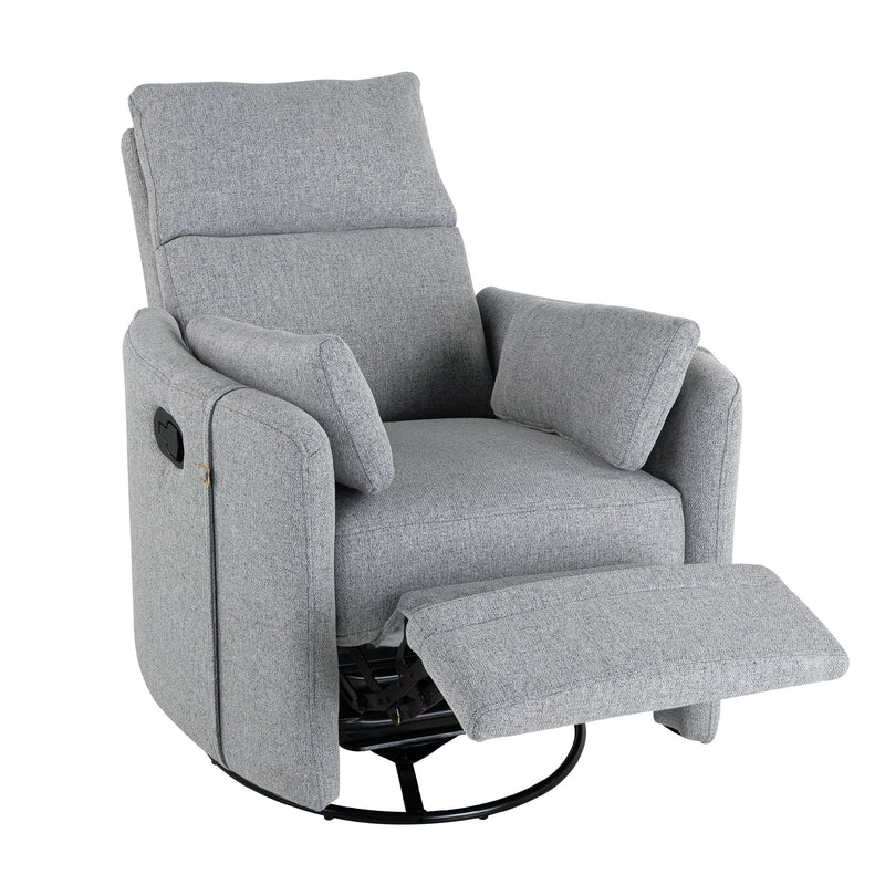 Upholstered Swivel Recliner Manual Rocker Recliner Chair Baby Nursery Chair With Two Removable Pillows For Living Room