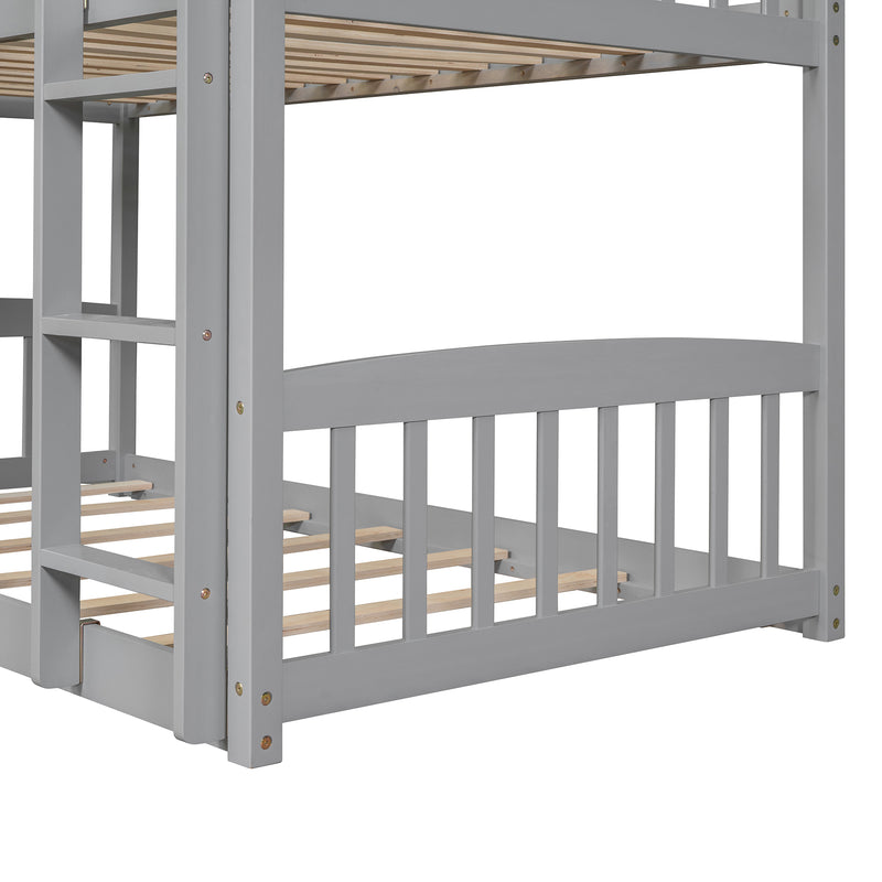 Twin Over Twin Bunk Bed with Slide, House Bed with Slide, Gray(OLD SKU: LT000213AAE