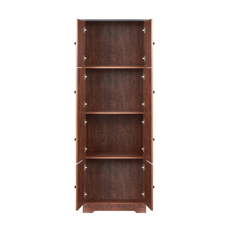 Tall Storage Cabinet with 8 Doors and 4 Shelves, Wall Storage Cabinet for Living Room, Kitchen, Office, Bedroom, Bathroom, Walnut