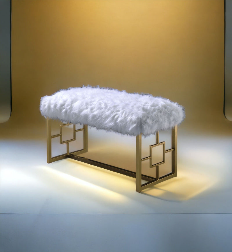 Bagley II - Bench Faux Fur - White / Gold