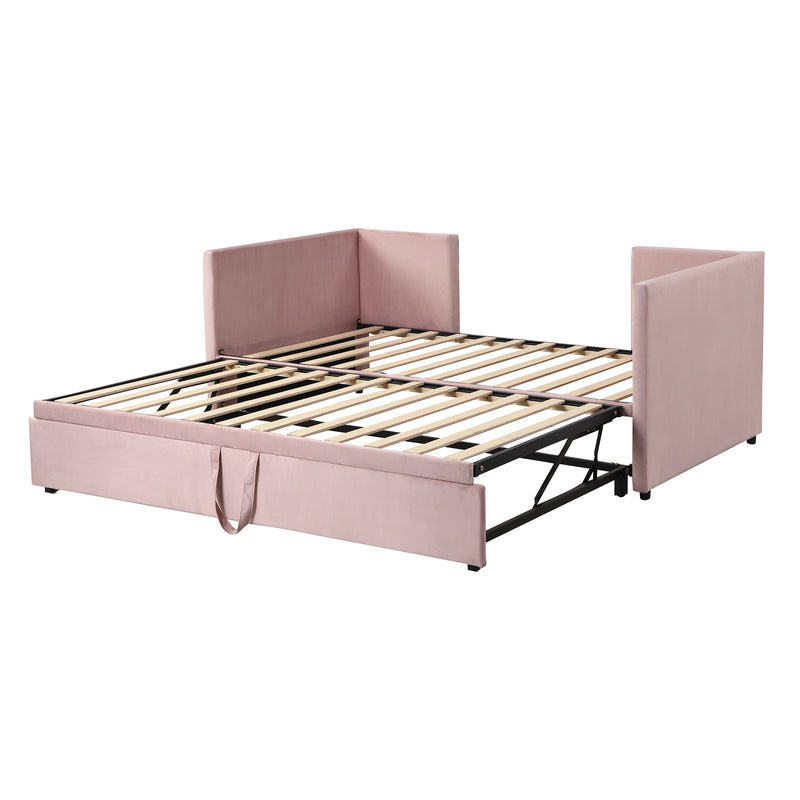 Twin Size Upholstered daybed with Pop Up Trundle, Pink