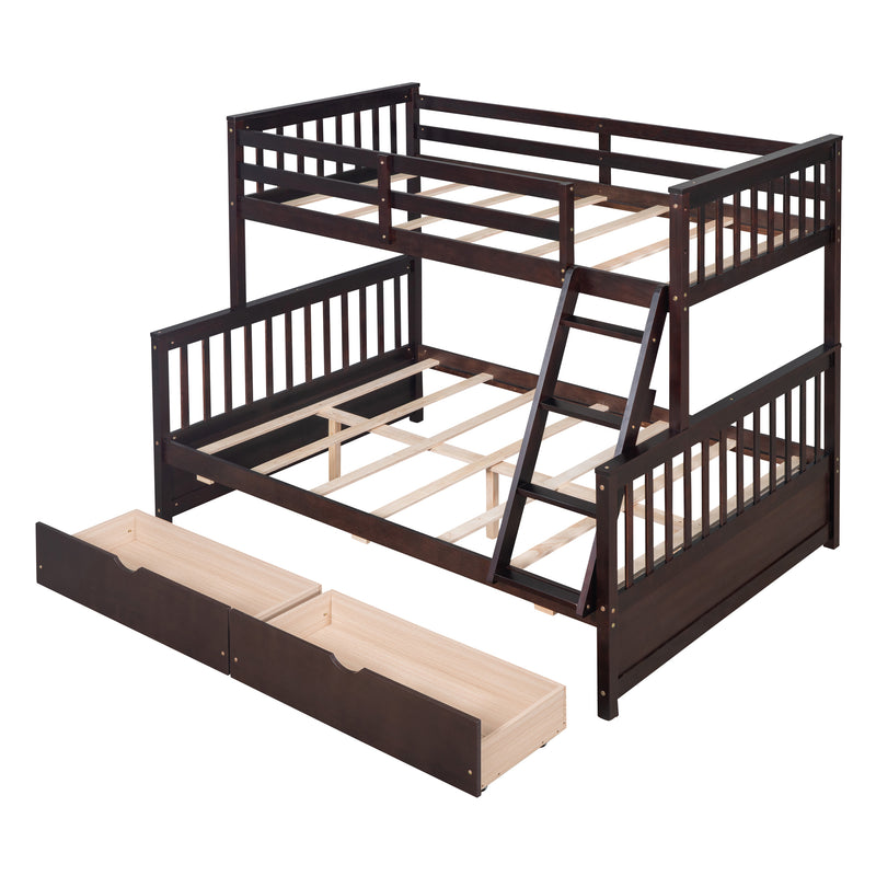 Twin-Over-Full Bunk Bed with Ladders and Two Storage Drawers(Espresso)( old sku:LT000165AAP）