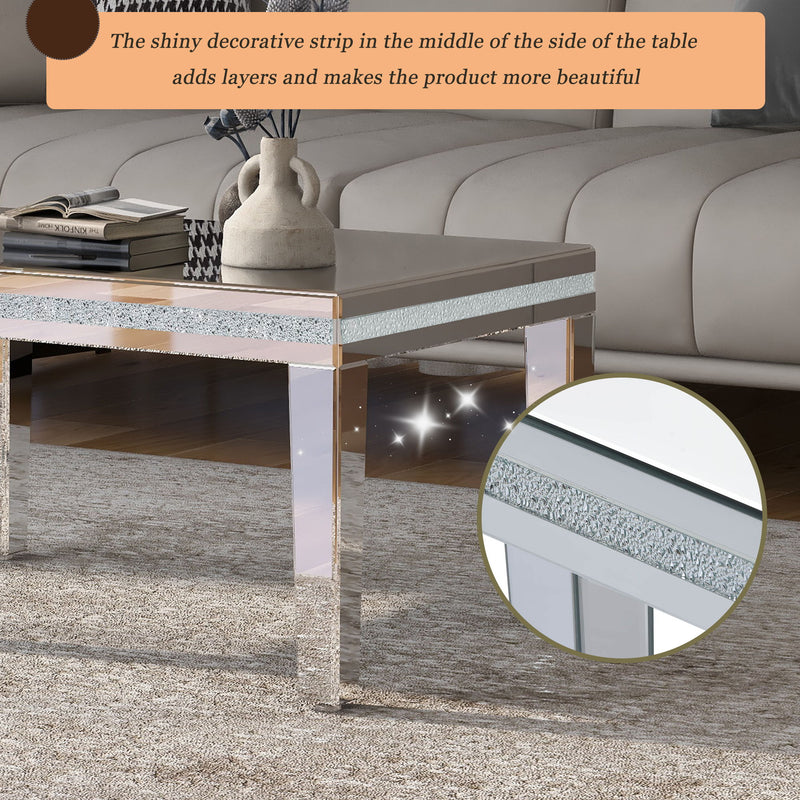 Fashionable Modern Glass MirroredTable With Crystal Design And Adjustable Height Legs