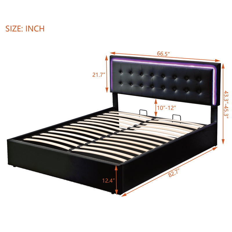 Queen Size Tufted Upholstered Platform Bed with Hydraulic Storage System,PU Storage Bed with LED Lights,Black