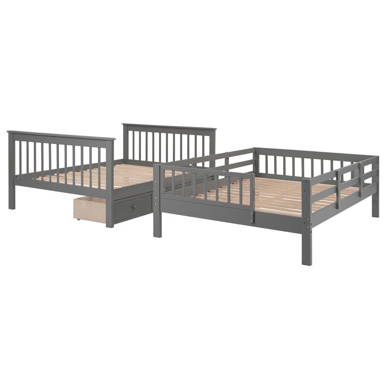 Stairway Full-Over-Full Bunk Bed with Drawer, Storage and Guard Rail for Bedroom, Gray color( old sku: LP000310AAE )