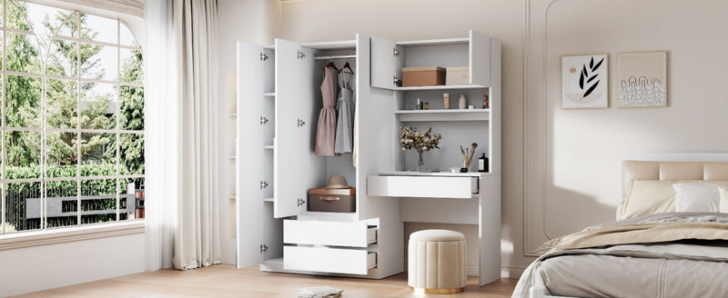 3 Door Storage Desk Wardrobe For Bedroom With Shelves And 3 Drawers