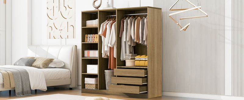 Doorless Storage Wardrobe For Dedroom With Shelves And 3 Drawers