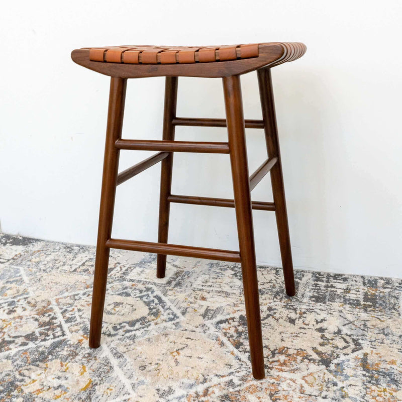 Maya - Genuine Leather Stool - Rustic / Tan