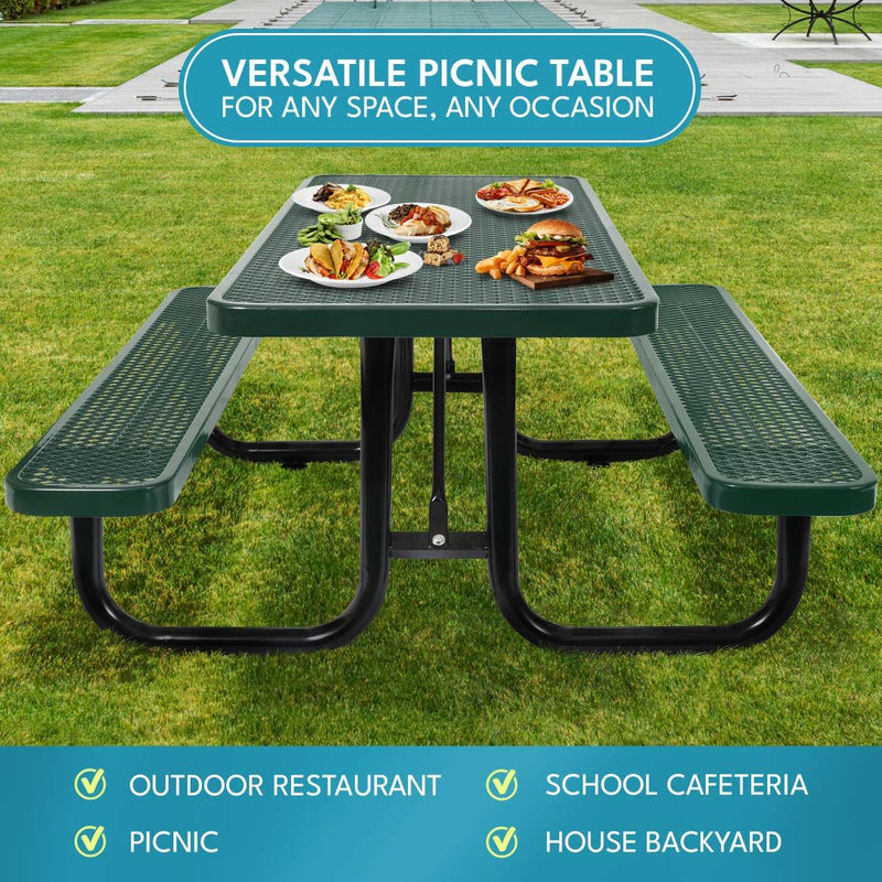 Outdoor Steel Picnic Rectangular Table With Umbrella Pole