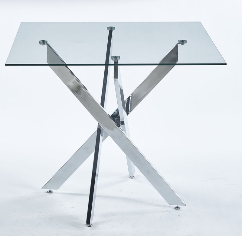 Dining Table With Cross Metal Leg And Tempered Glass, Modern Space Saving Kitchen Table For Living Room Legs, Square Table