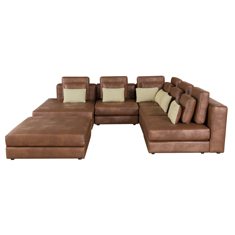 112.7" Modular Sectional Sofa Corner Sofa Chaise Lounge with Movable Ottoman for Living Room, Brown