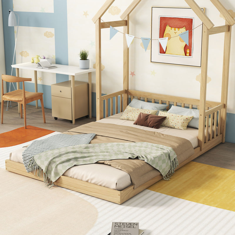 House-Shaped Roof Headboard Floor Bed, (Without Slats)