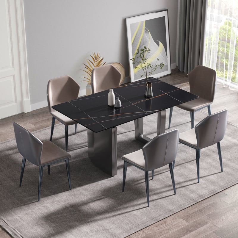 Modern Artificial Stone Black Straight Edge Metal Leg Dining Table