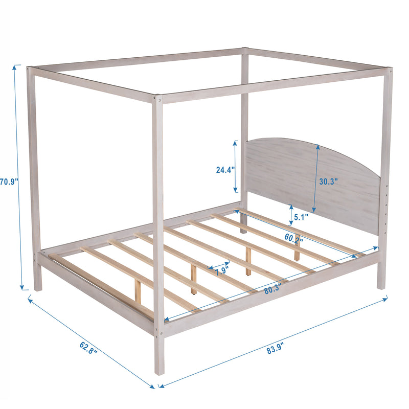 Queen Size Canopy Platform Bed with Headboard and Support Legs,Grey Wash