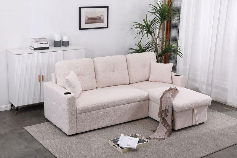 Lambswool - Pull Out Sleeper Sectional Sofa With Storage Chaise