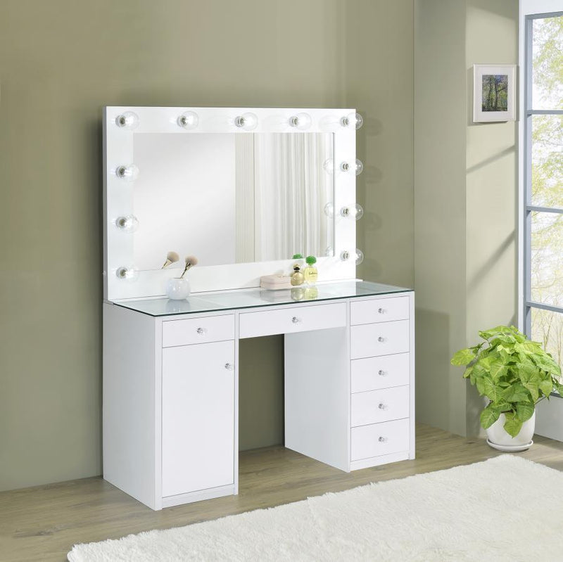 Acena - 7-Drawer Vanity Set With Lighting - White High Gloss