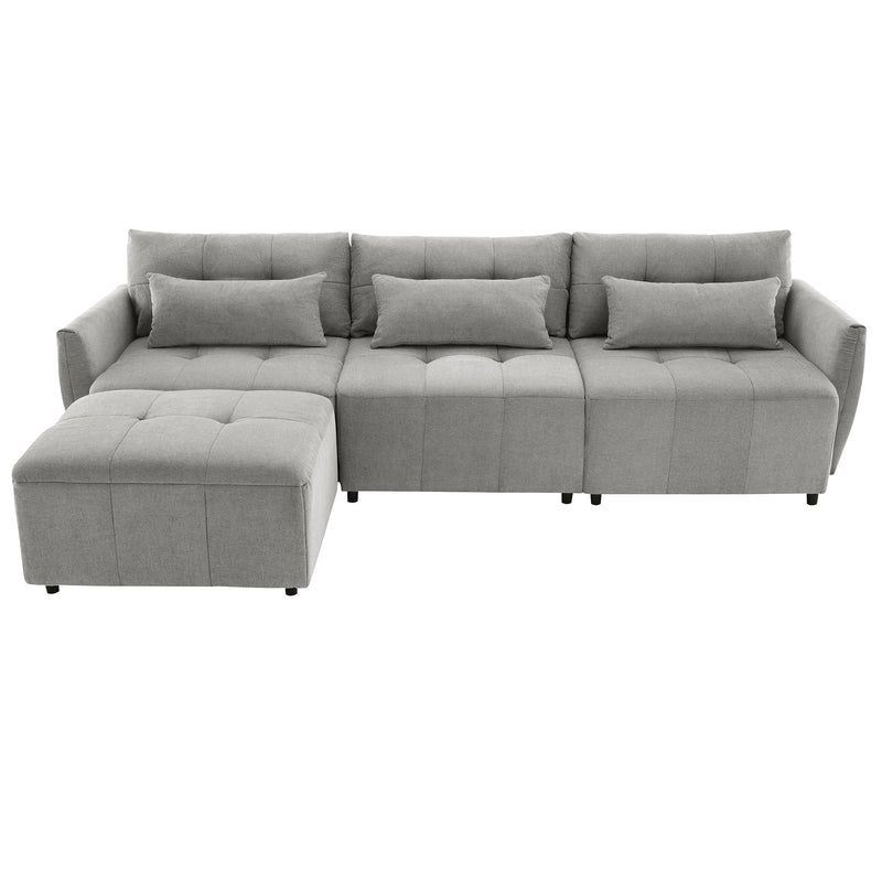 Convertible Sectional Sofa Couch 3 Seat L-Shaped Sofa With Movable Ottoman And USB For Apartment, Living Room, Bedroom