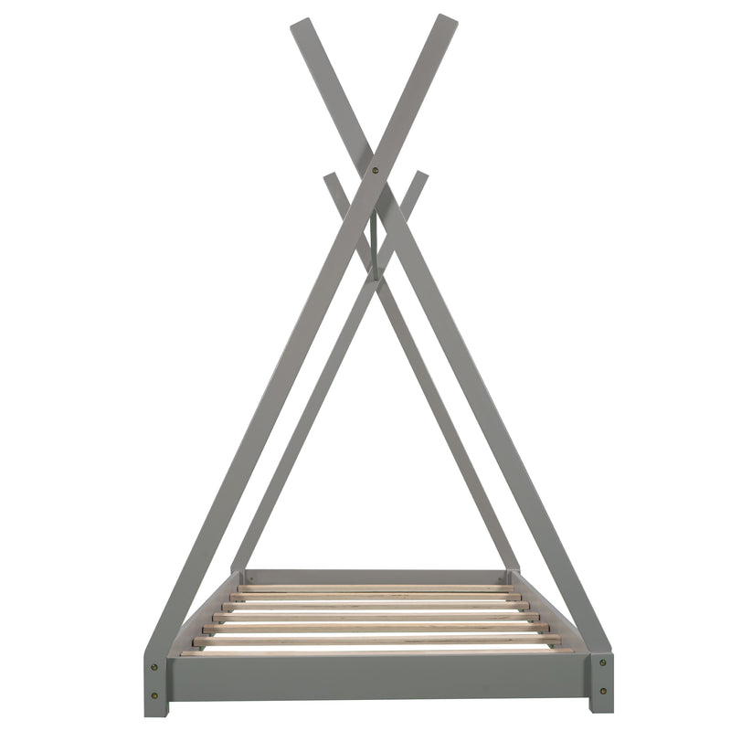 Twin Size House Platform Bed with Triangle Structure,Gray