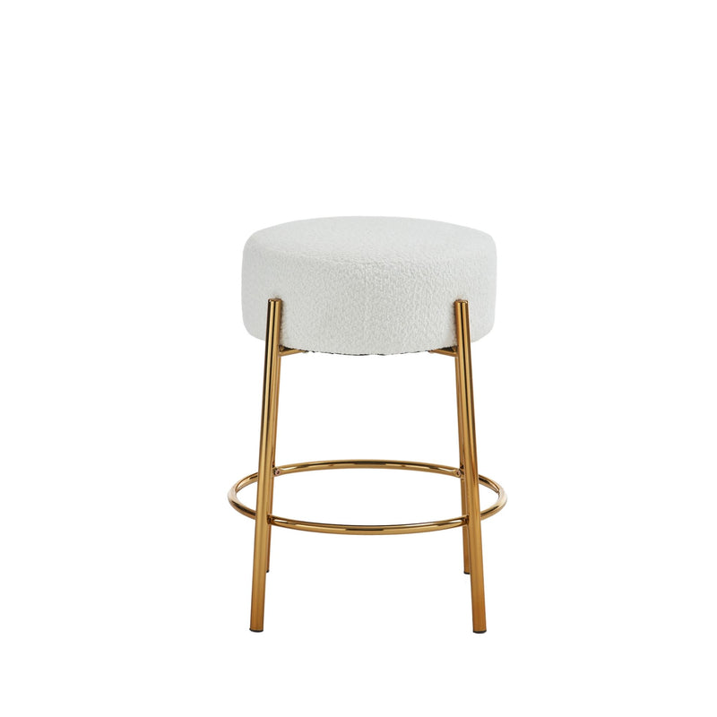 Round Bar Stools (Set of 2), Contemporary Upholstered Dining Stools For Kitchens, Coffee Shops And Bar Stores - Gold Legs