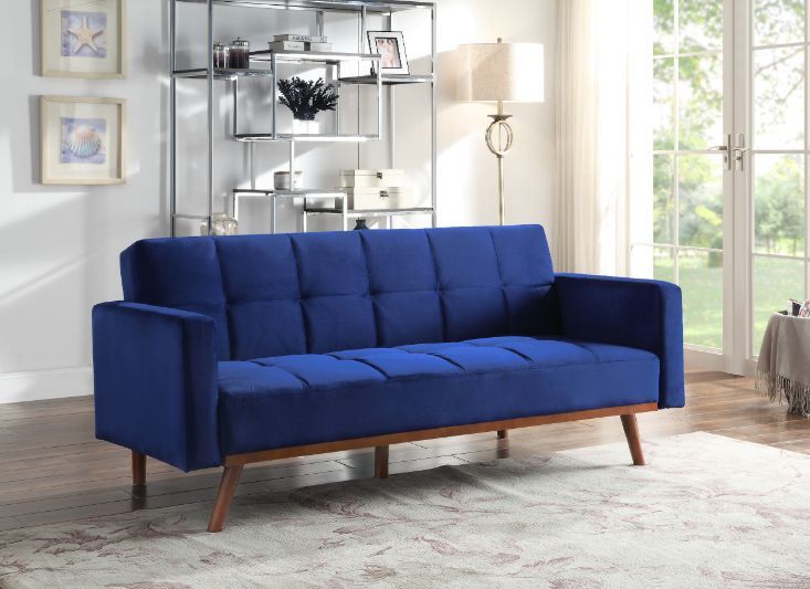 Tanitha - Futon - Blue Velvet & Natural Finish