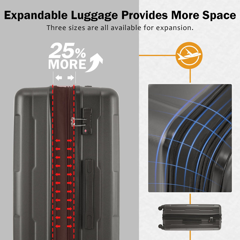 2 Piece Luggage Set With Bags Expanable Spinner Wheels ABS Lightweight Suitcase With Tsa Lock 20" / 24"