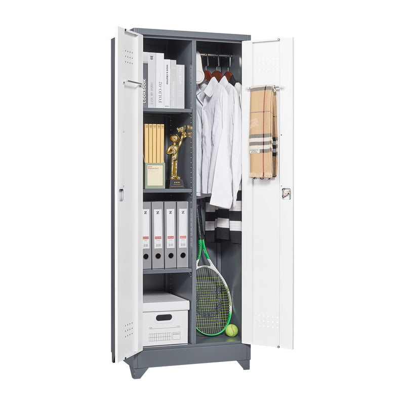 Metal Storage Cabinets, Cleaning Tool Cabinet With Locking Door, Tall Broom Tool Organizer And Storage, Large Storage Cabinet For Kitchen