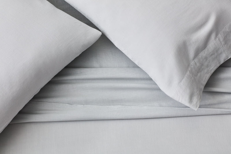 Linen-Weave Cotton Split Queen Sheet Set - Fog