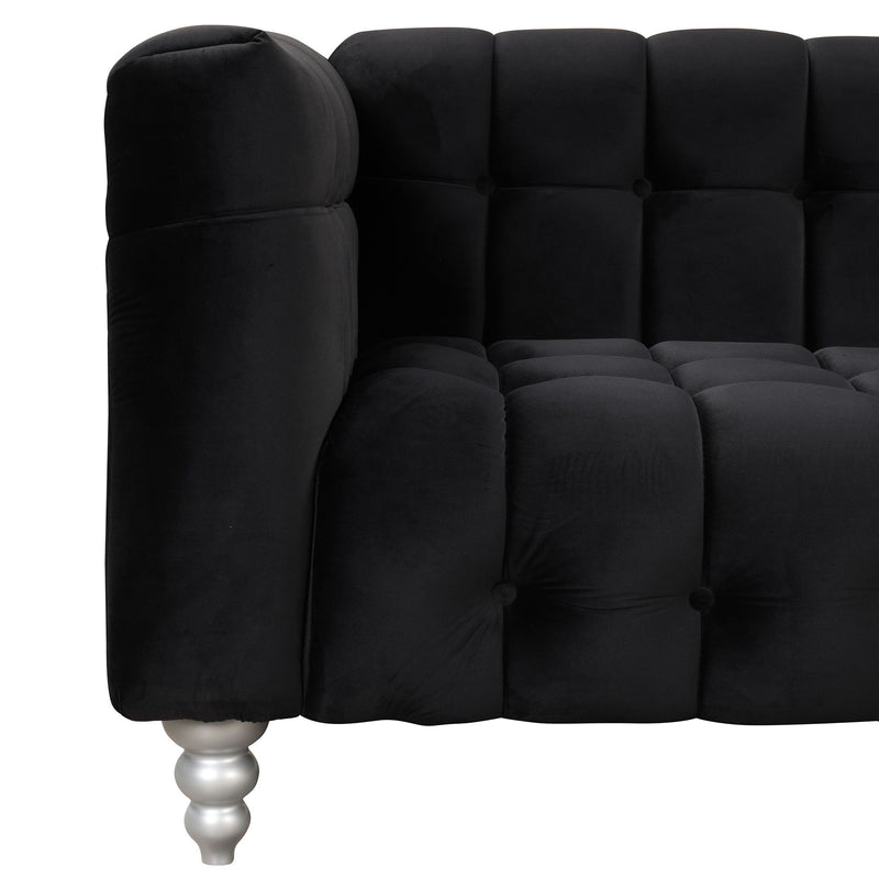 Modern Sofa Dutch Fluff Upholstered Sofa With Wood Legs, Buttoned Tufted Backrest